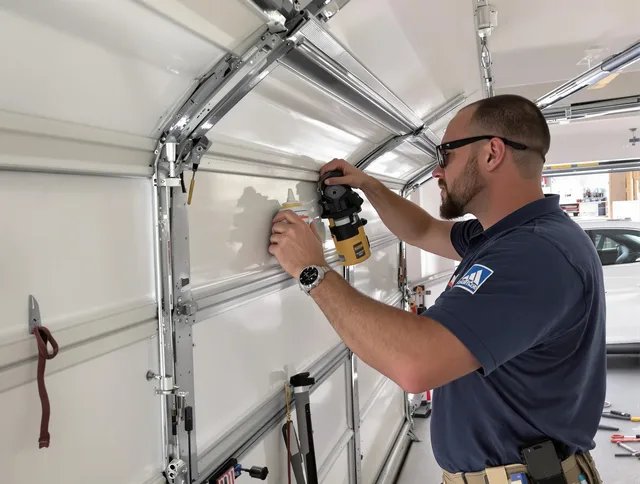 Green Garage Door Repair technician quieting a noisy garage door in Green