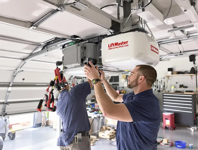 Green Garage Door Repair technician performing advanced diagnostics on garage opener in Green