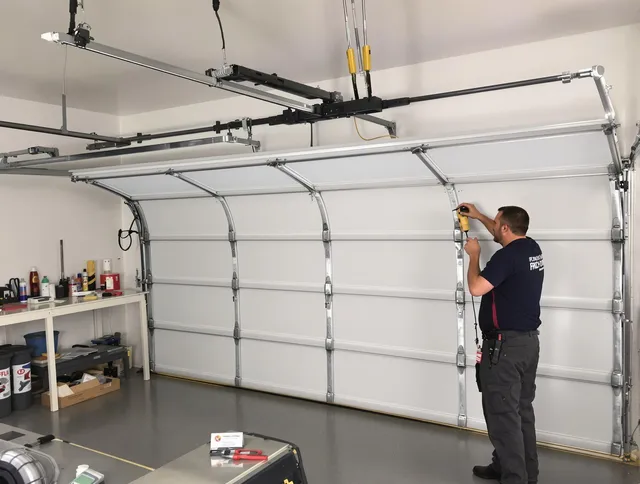 Green Garage Door Repair certified technician performing overhead door system repair in Green