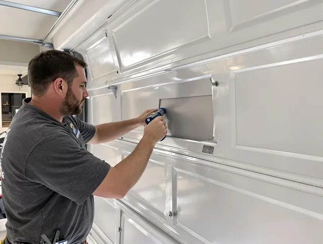 Garage door panel repair by Green Garage Door Repair in Green