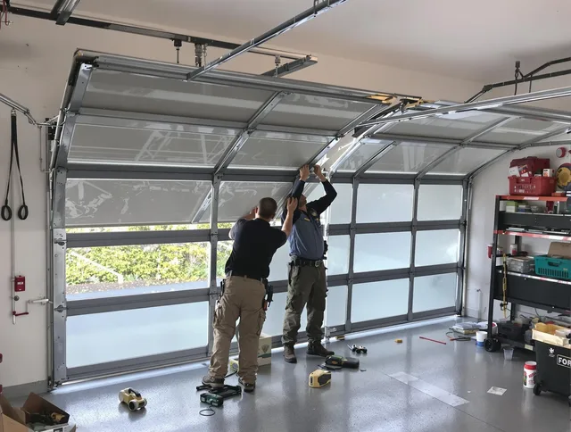 Green Garage Door Repair expert performing precise panel replacement on Green garage door